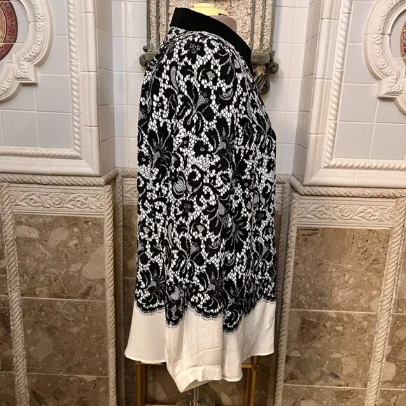 Go Silk. Sz 1X. $268. Border Lace Print. Black cream. Silk. Long Sleeve. LO - Picture 4 of 7